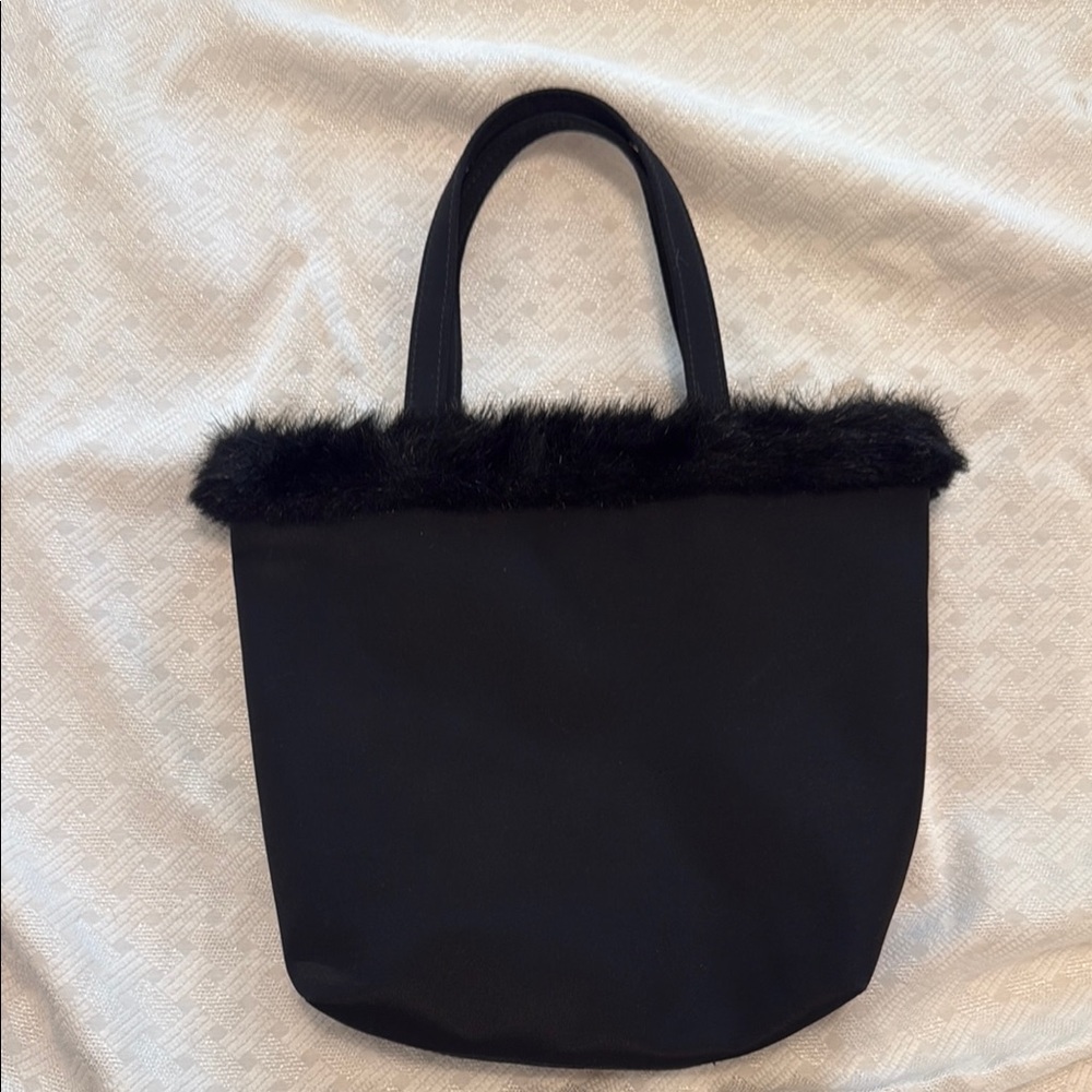 Elegant Black Fur-Trimmed Tote Bag